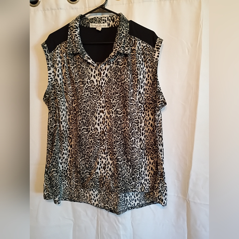 French Laundry Leopard Print Sleeveless Button Down  Top Size 3x.